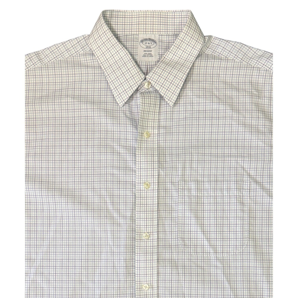 Brooks Brothers 1818 Regent Dress Shirt Mens 17 34/35 Blue Teal Check Non-Iron‎